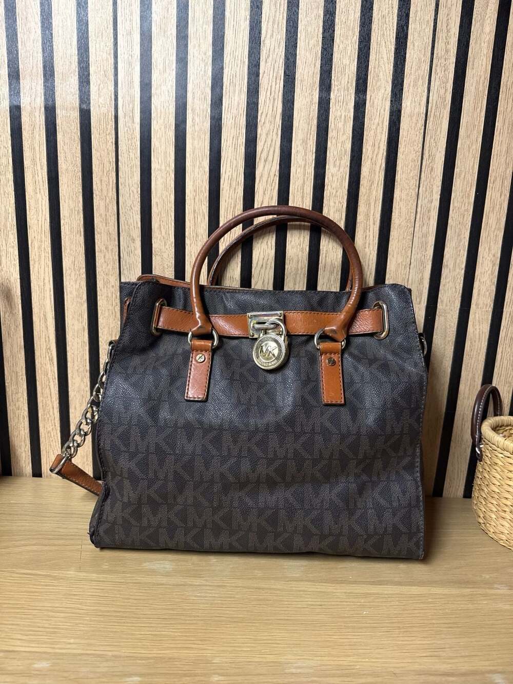 Michael Kors Hamilton Large Logo Satchel in Brown Monogram Canvas